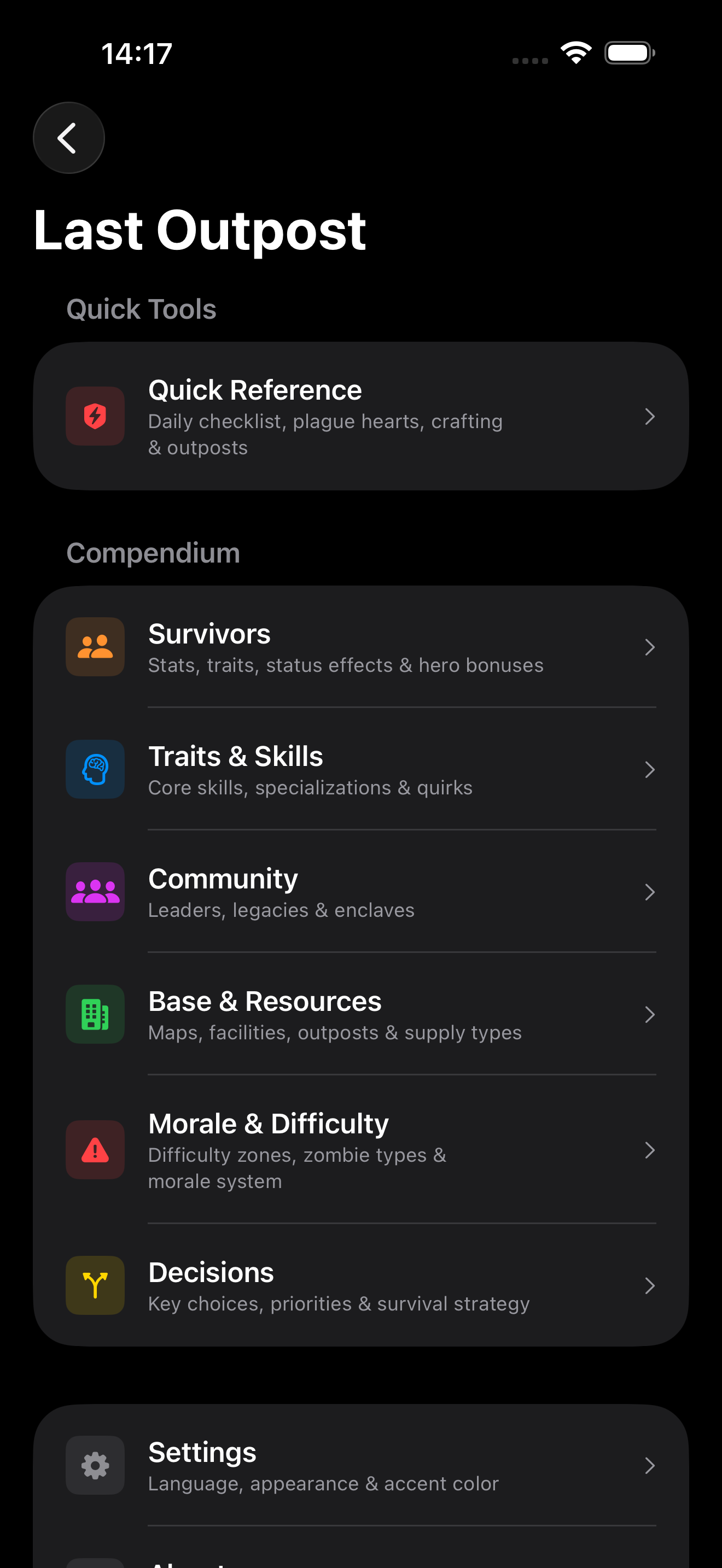 Last Outpost app main menu